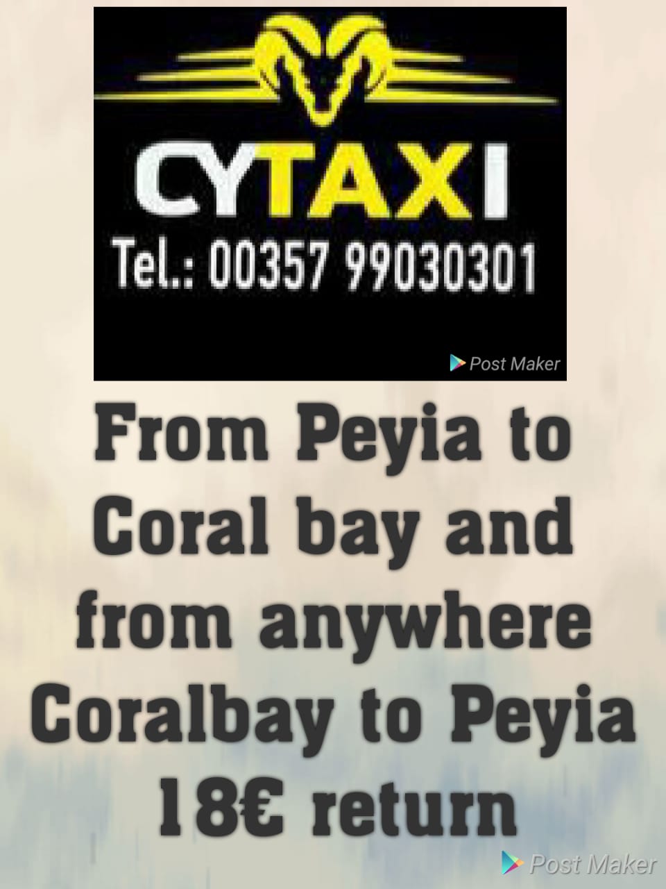 Coral Bay Taxi Paphos Taxi offer 18 euro to anywhere in peyia or coral bay